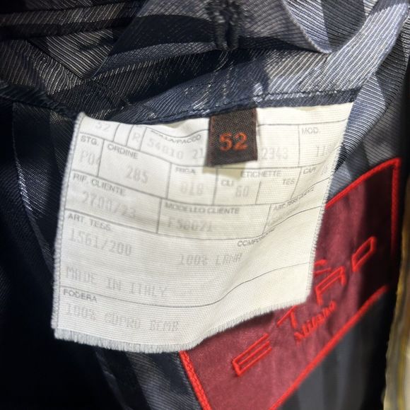 Etro Milano Italy Sz 52 IT 42 US Navy Blue 100 % Wool Jacket Blazer FLAW - Picture 14 of 16